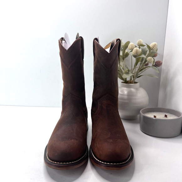 Justin Boots Braswell 10" Roper Cowboy Leather Boots Brown RP3740 Men's 8EE - Picture 2 of 8